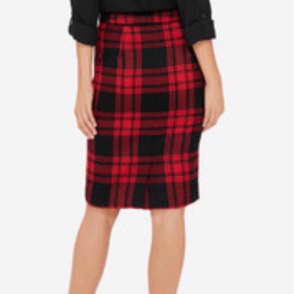 The Limited Red & Black Buffalo Check Plaid Pencil Skirt Rayon Blend Size 12 ❣️ - Picture 2 of 8